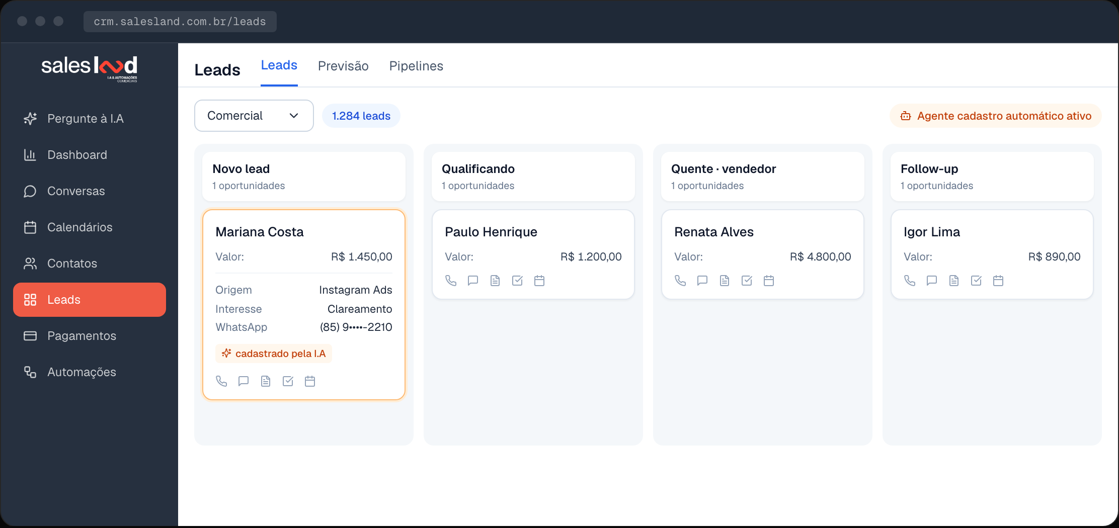 CRM Sales Land: cadastro automático de leads